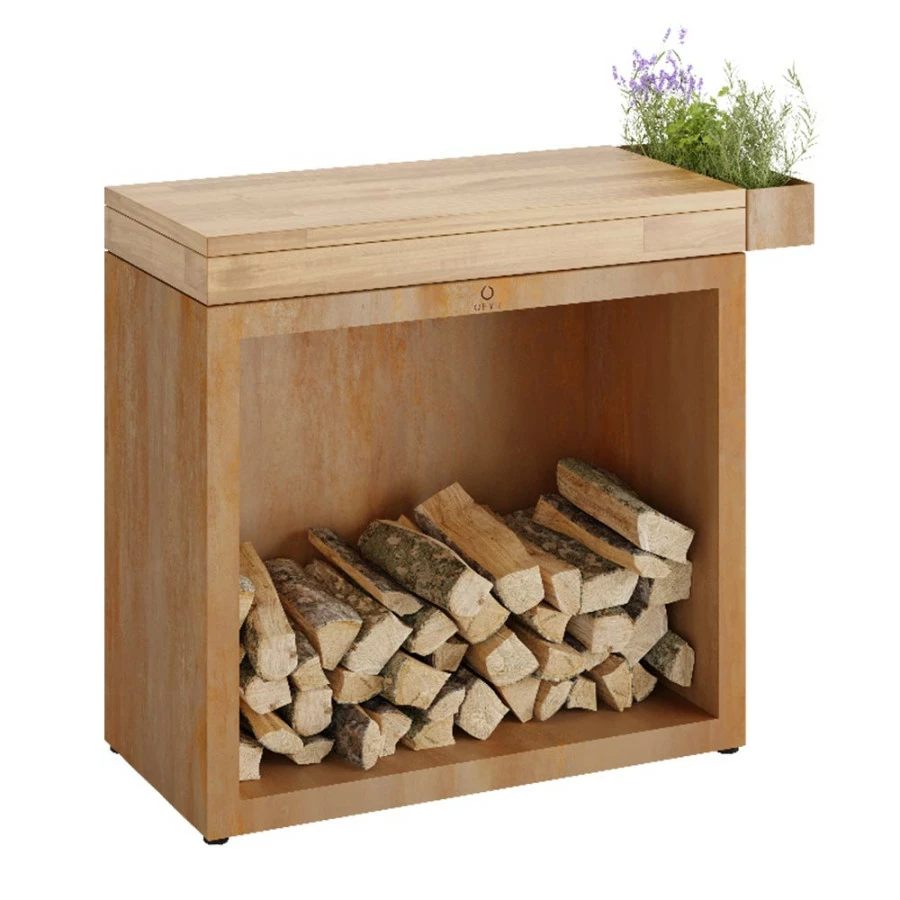 Billot Corten Et Bois De Teck 90 Cm - Ofyr 1 Billot Corten Et Bois De Teck 90 Cm - Ofyr