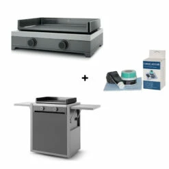PACK Combo Plancha Gaz Modern 60 Acier Gris / Noir + Chariot + Kit De Nettoyage - Forge Adour