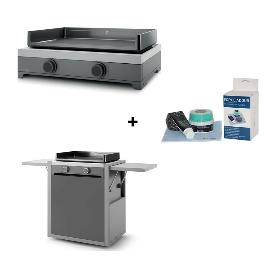PACK Combo Plancha Gaz Modern 60 Acier Gris / Noir + Chariot + Kit De Nettoyage - Forge Adour 1 PACK Combo Plancha Gaz Modern 60 Acier Gris / Noir + Chariot + Kit De Nettoyage - Forge Adour