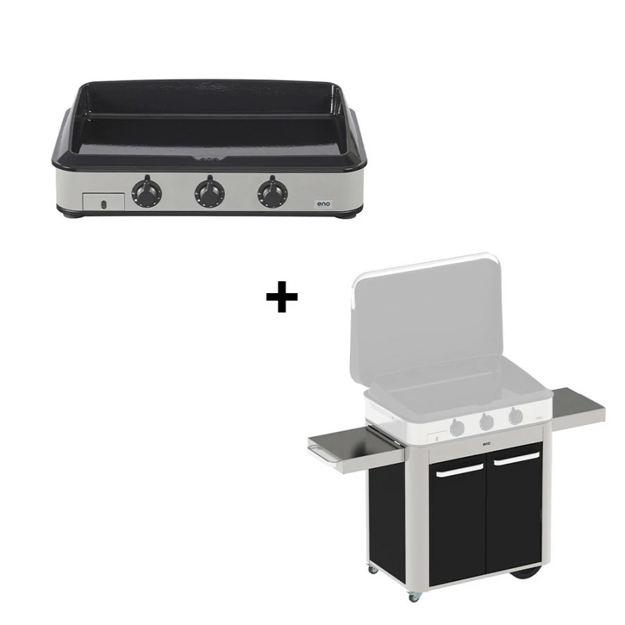 Pack Plancha Gaz Enosign 80 Inox Et Noir + Chariot - ENO 1 Pack Plancha Gaz Enosign 80 Inox Et Noir + Chariot - ENO